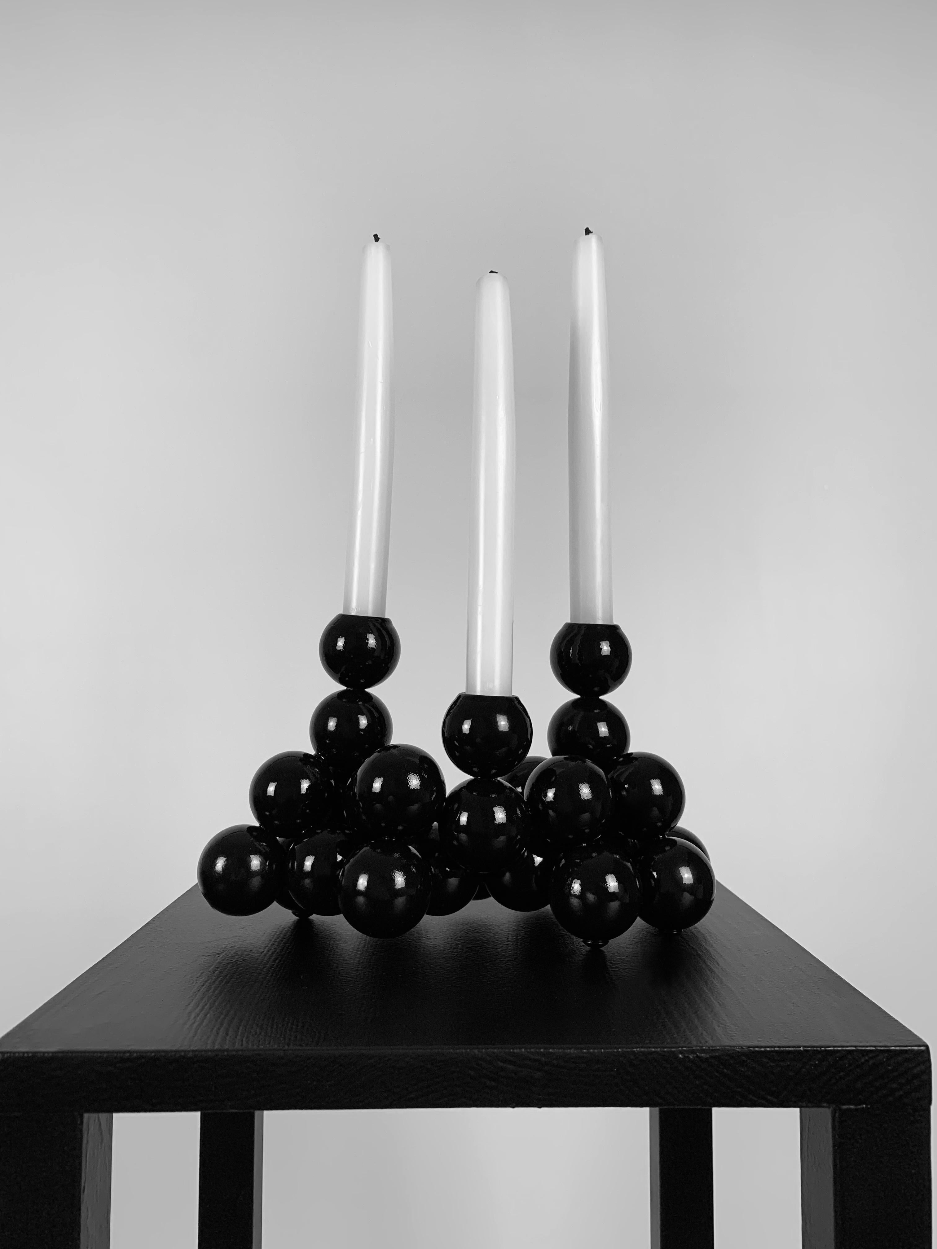 Art Candleholder for 3 Candles Sphere Sculpture Steel Black Abstract Minimalist  3