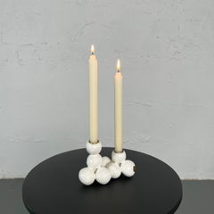 Arty White Candleholder "Small Pearls" for 2 Candles Sphere Original Sculpture