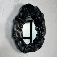 "Miroir à effet d'oreiller en cuir noir Art original