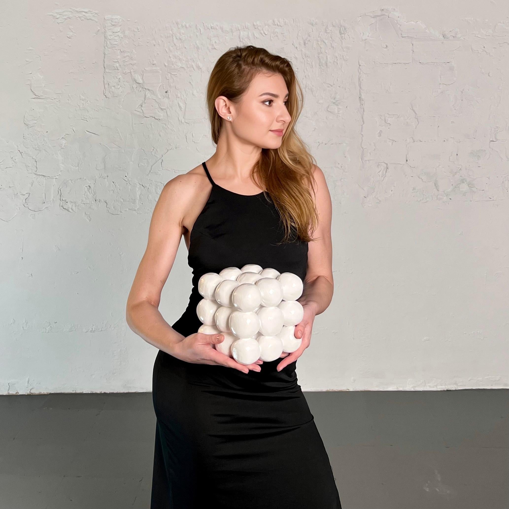 'Non-Ideal Cube Eggshell Effect' Sculpure 1 - Abstract Sculpture by IRENA TONE