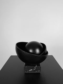 Black Shell with Big Black Pearl Steel Minimalistic Abstract Sculpture Original 