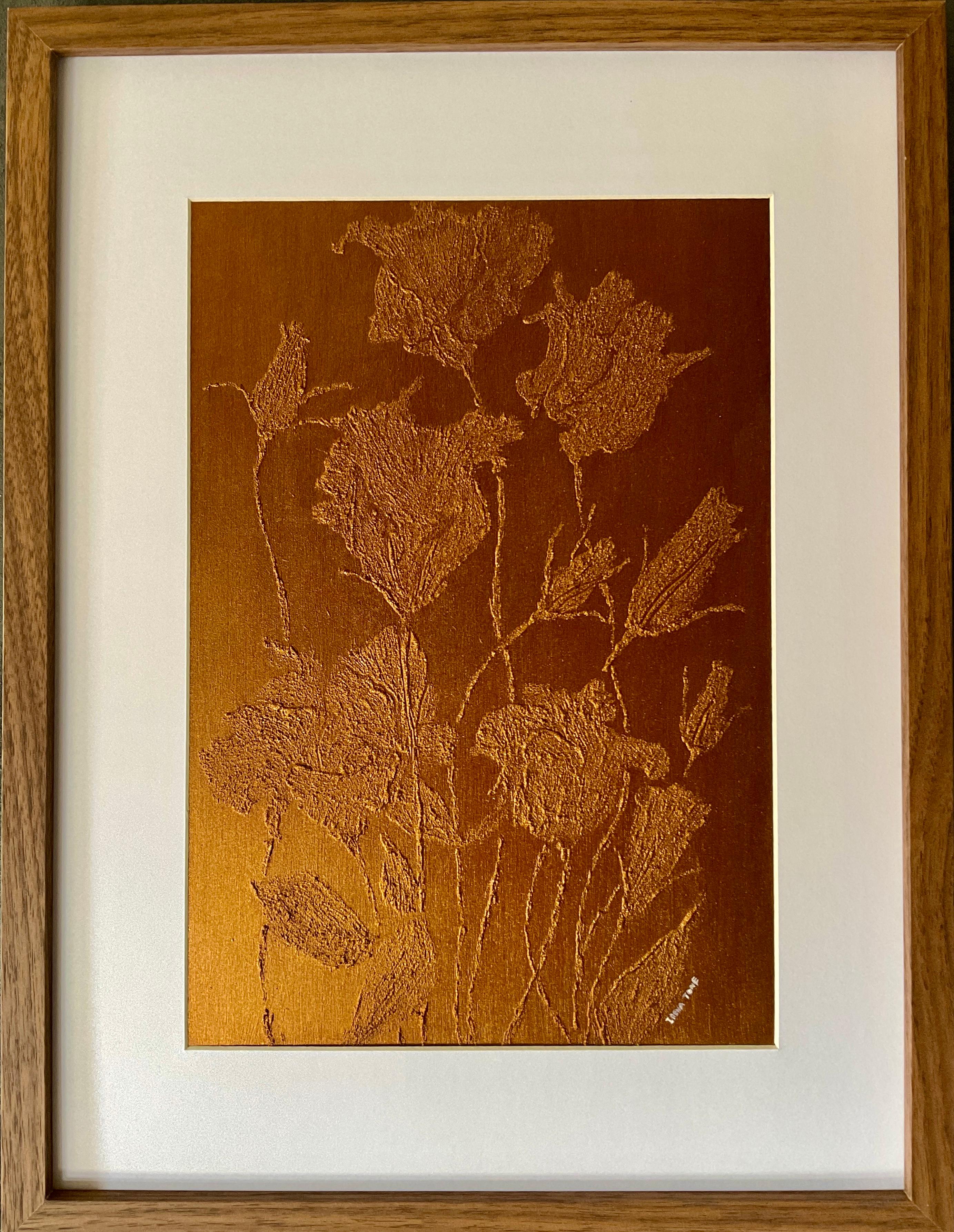 IRENA TONE Still-Life Painting - Copper Eustoma flower 