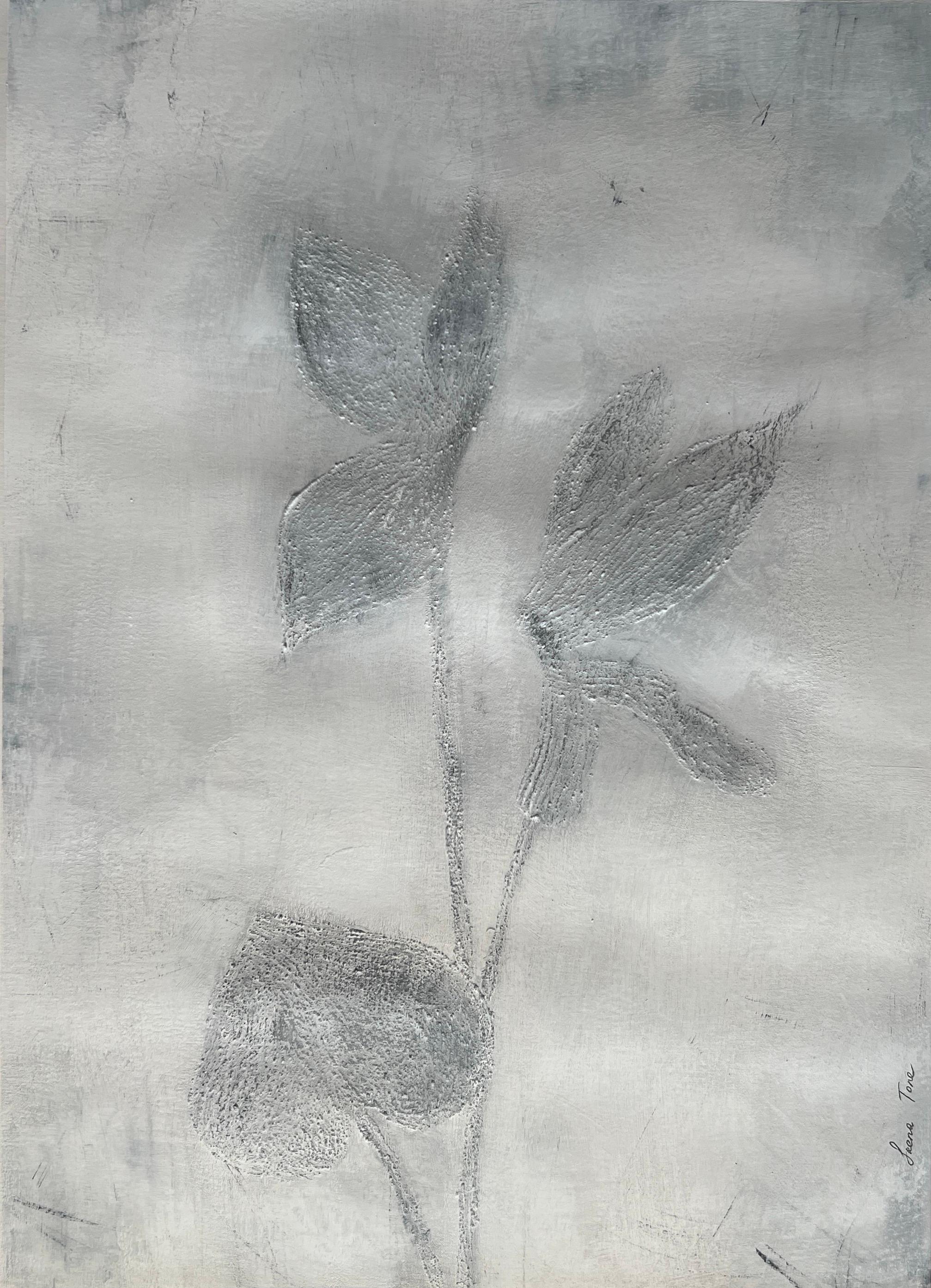'Cyclamen Flowers' Black and White - Abstract Painting by IRENA TONE