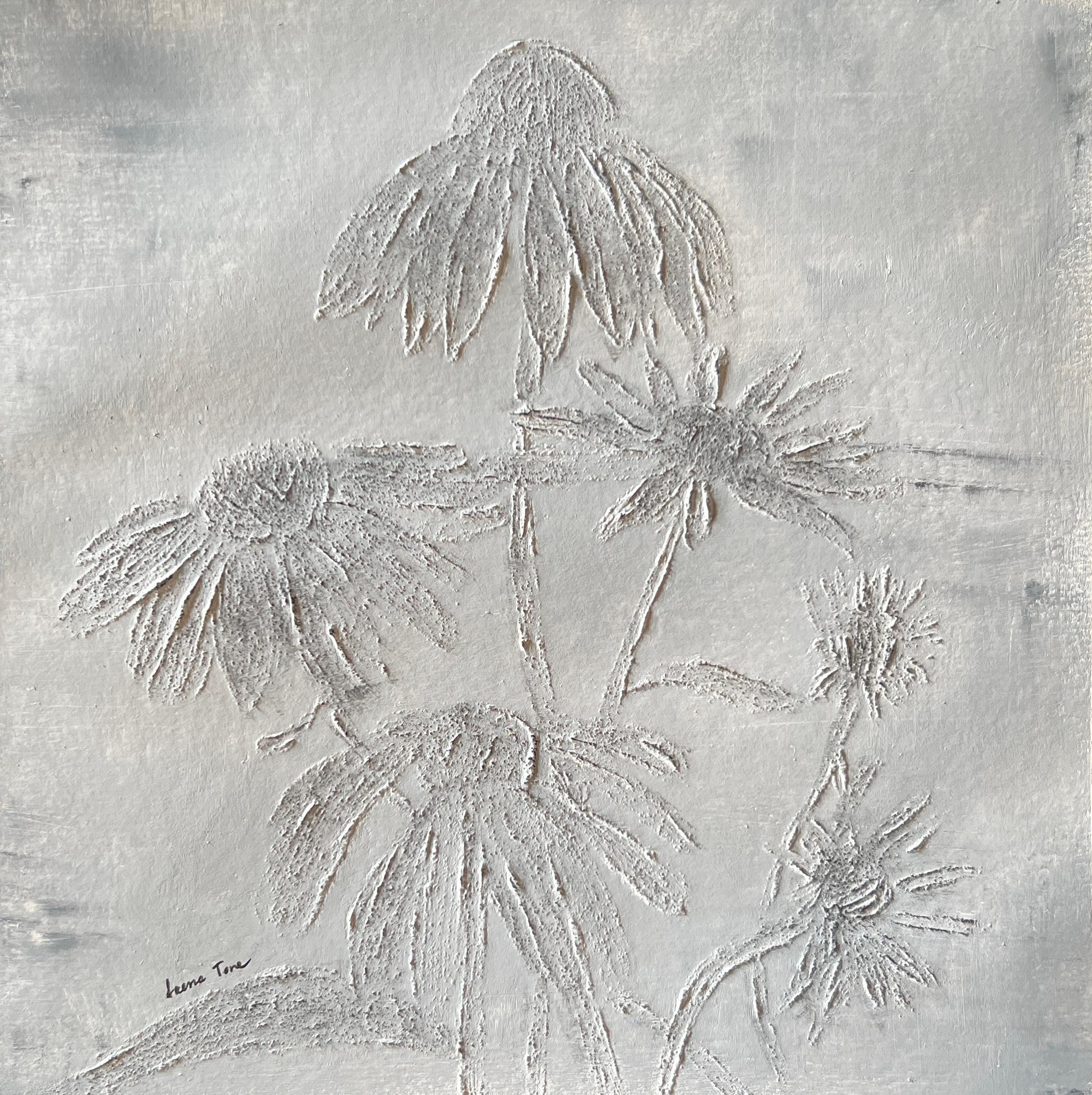 'Echinacea' Black and White - Abstract Painting by IRENA TONE