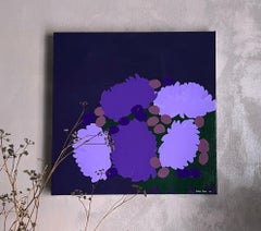 'Minimalist Violet Peonies' Acrylic Painting