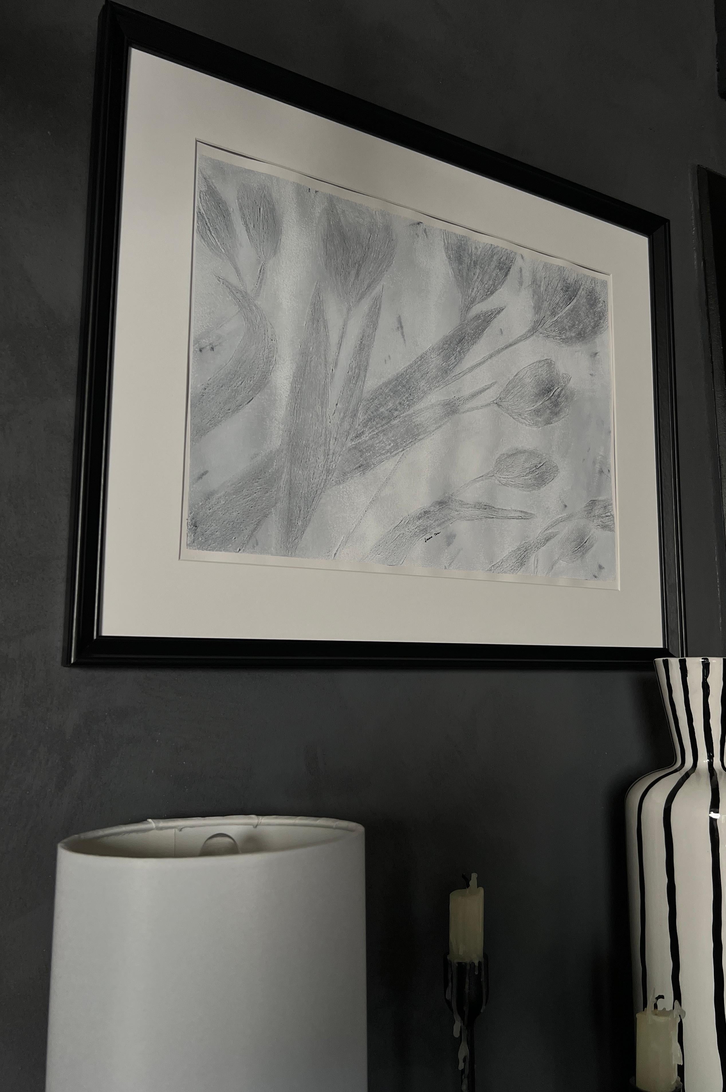 'Tulips' Black and White  - Abstract Painting by IRENA TONE