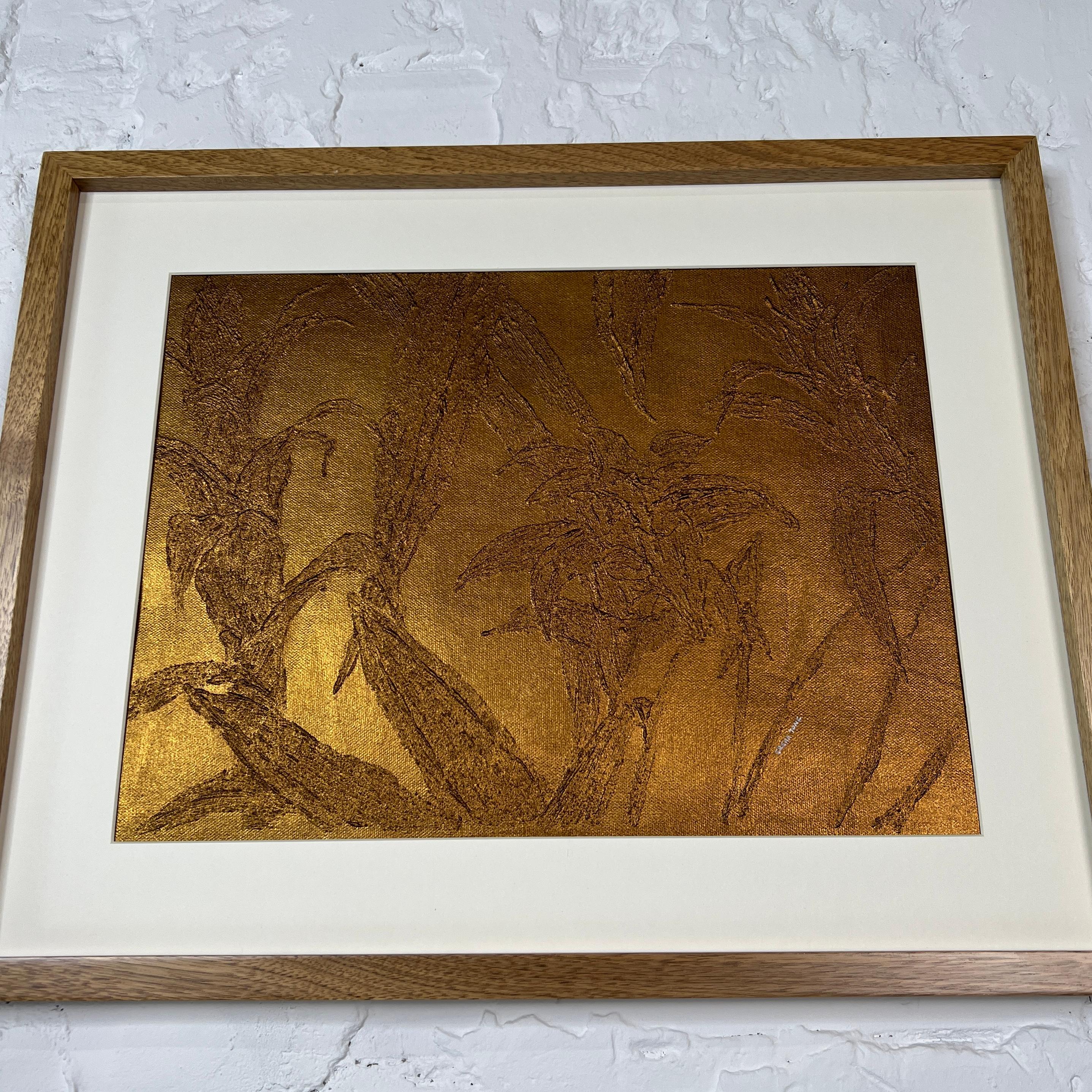 Golden tropical 1 Acrylic Original wall art supported by frame For Sale 5