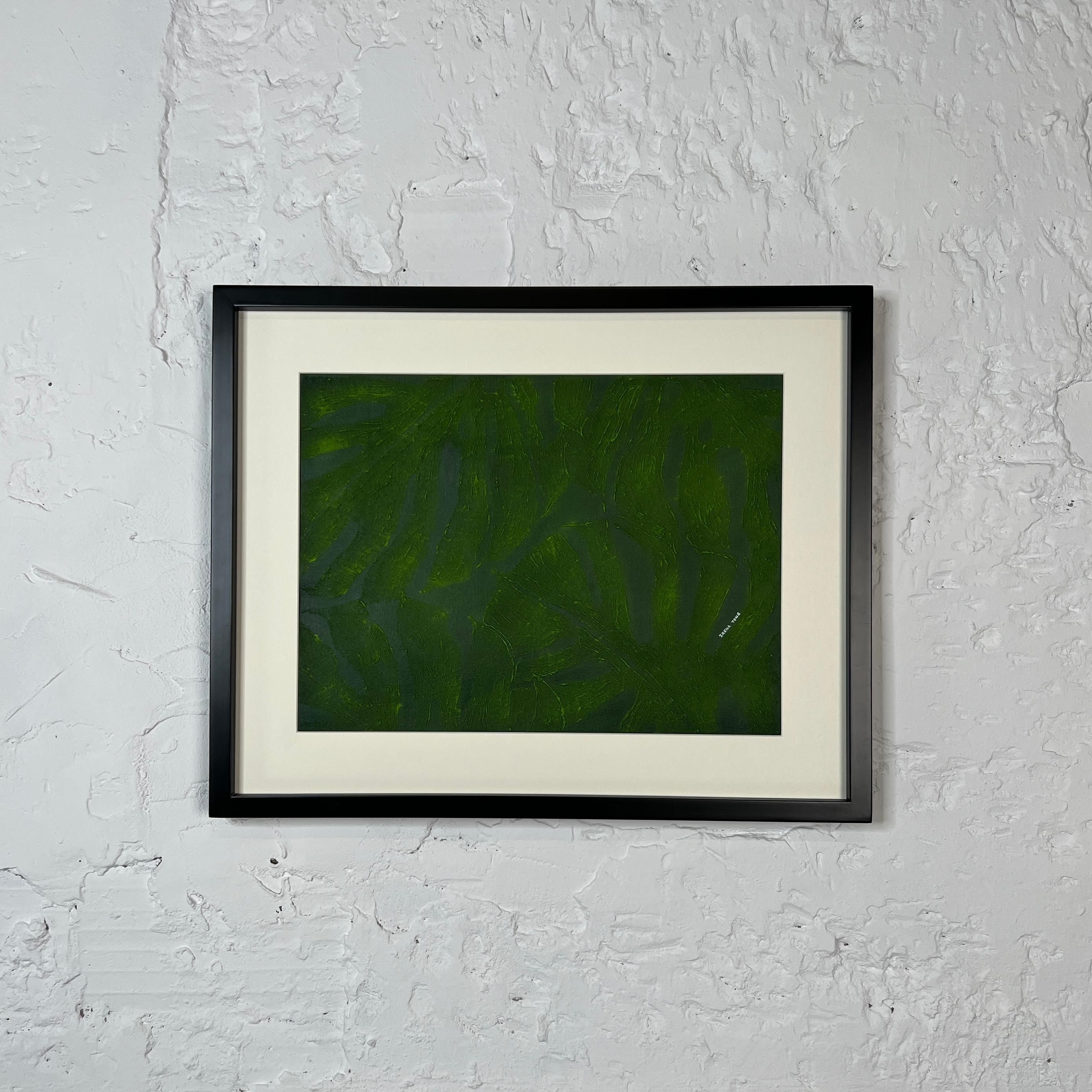 Light green monstera Acrylic Original wall art supported by frame - Abstract Painting by IRENA TONE