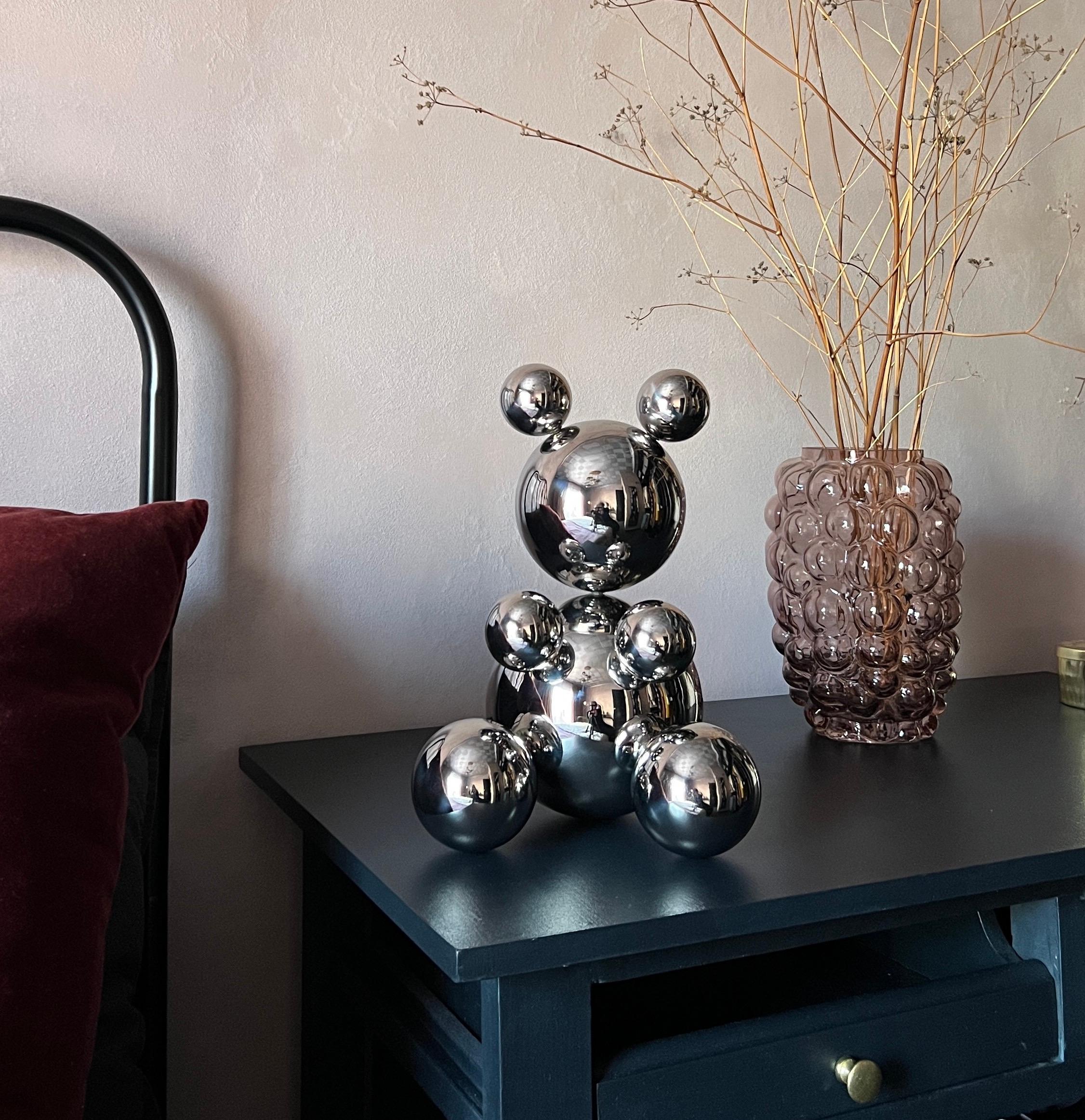Middle Stainless Steel Bear 'Lucas' Sculpture Minimalistic Animal - Beige Abstract Sculpture by IRENA TONE