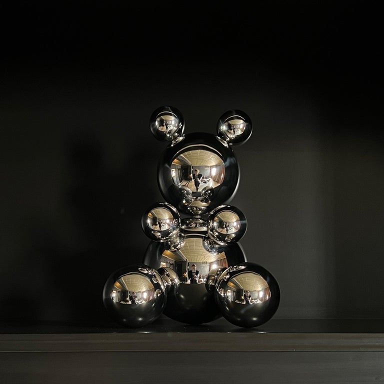 Middle Stainless Steel Bear 'Shy' Sculpture Minimalistic Animal 1
