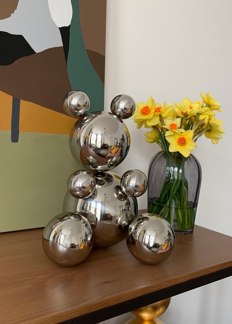 IRENA TONE Abstract Sculpture - Middle Stainless Steel Bear 'Shy' Sculpture Minimalistic Animal