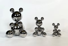 Stainless Steel Bear Family of 3 Sculpture Minimalistic Animal
