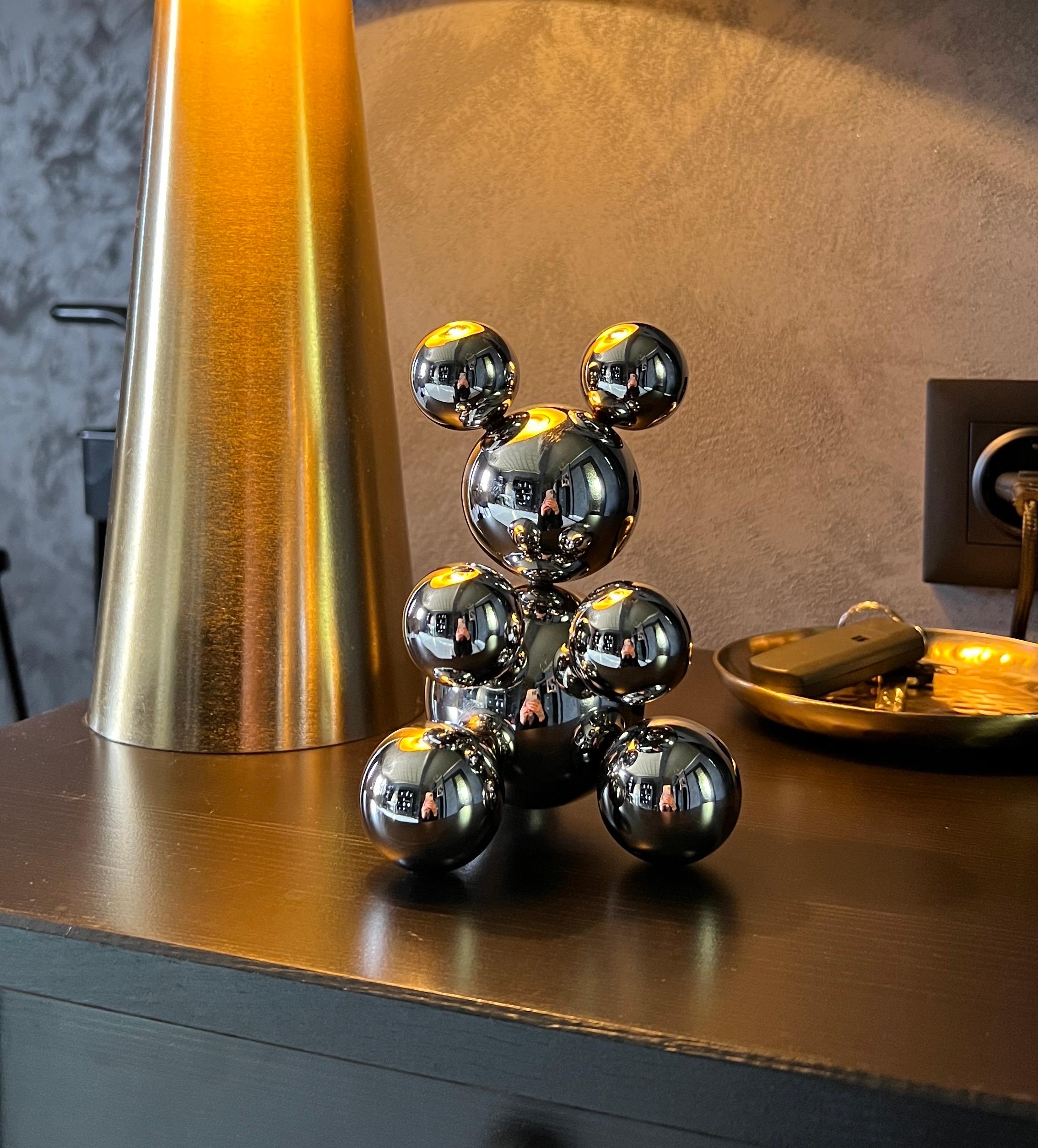IRENA TONE Figurative Sculpture - Tiny Stainless Steel Bear 'Diana' Sculpture Minimalistic Animal