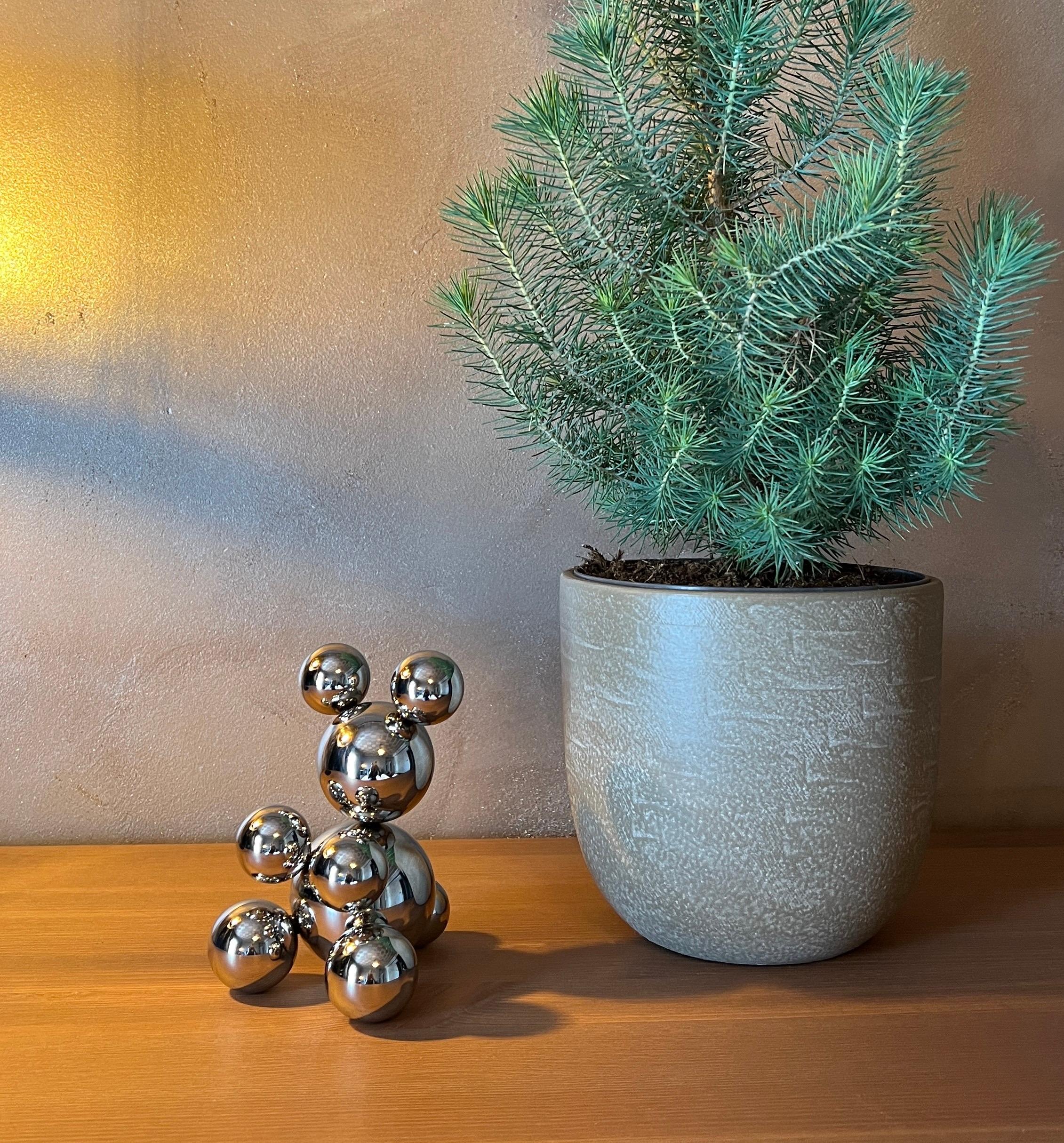 IRENA TONE Abstract Sculpture - Tiny Stainless Steel Bear 'Nora' Sculpture Minimalistic Animal