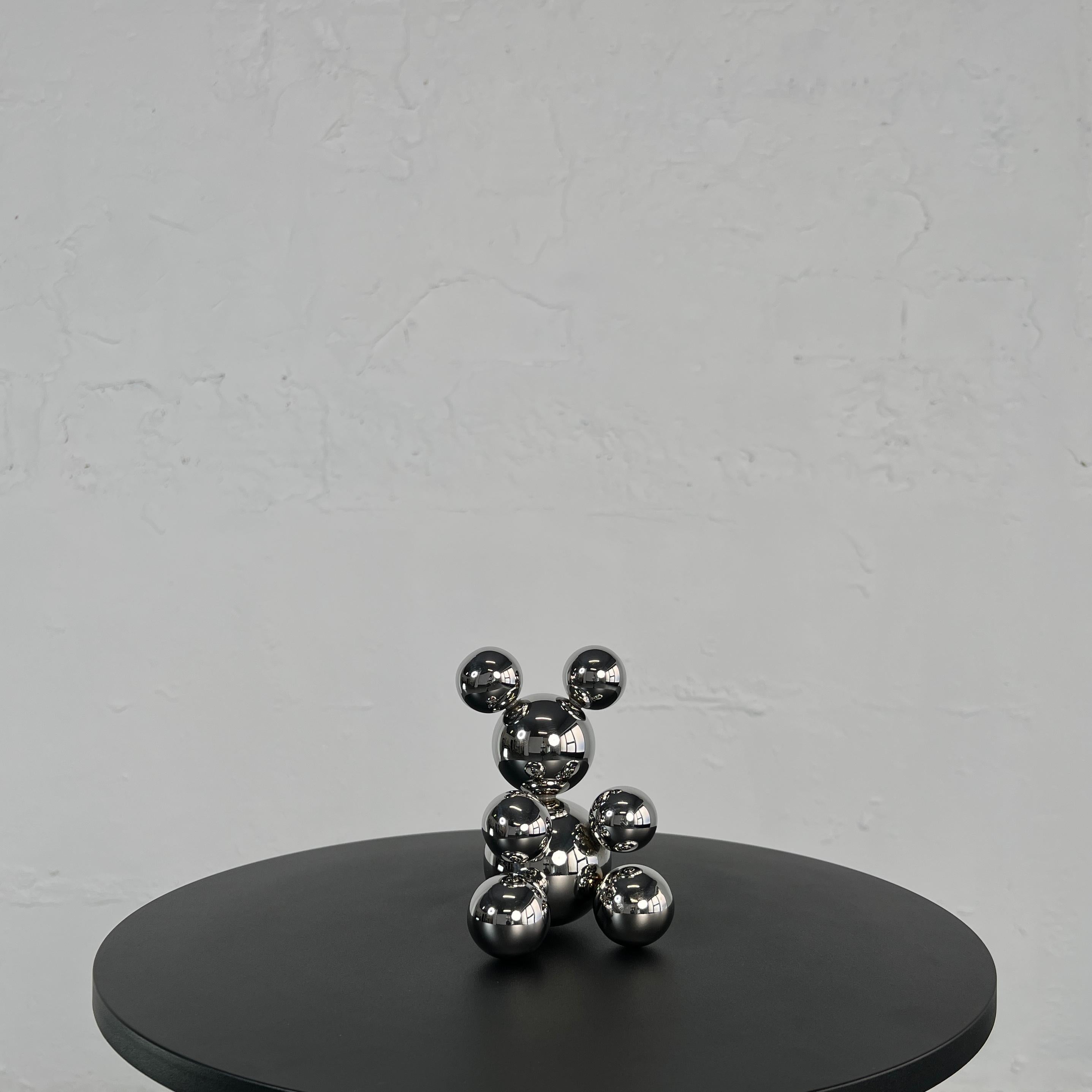 Tiny Stainless Steel Bear 'Ricky' Sculpture Minimalistic Animal For Sale 5