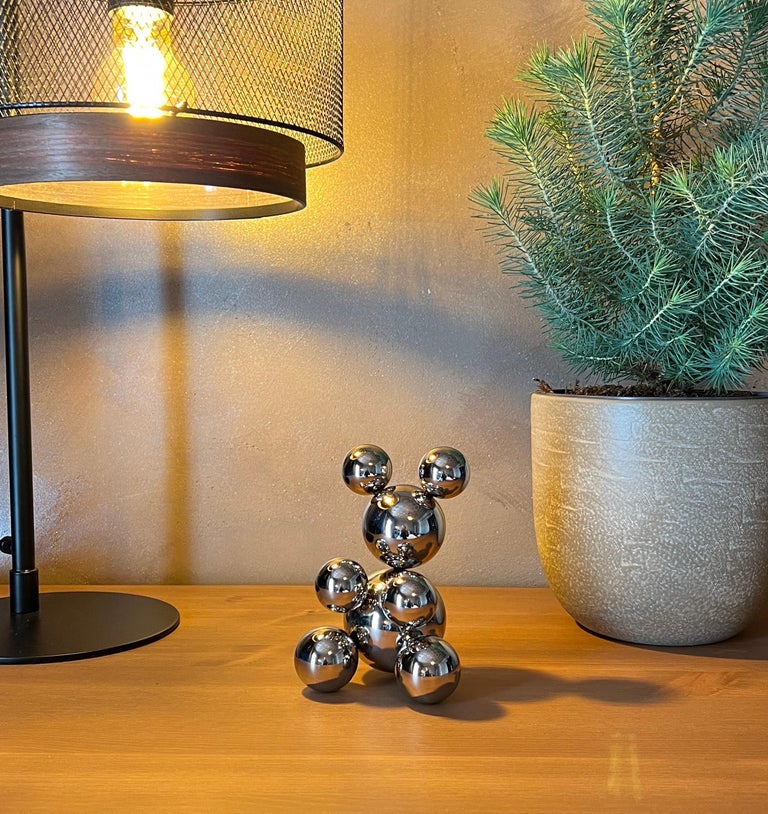 Tiny Stainless Steel Bear 'Tony' Sculpture Minimalistic Animal For Sale 1
