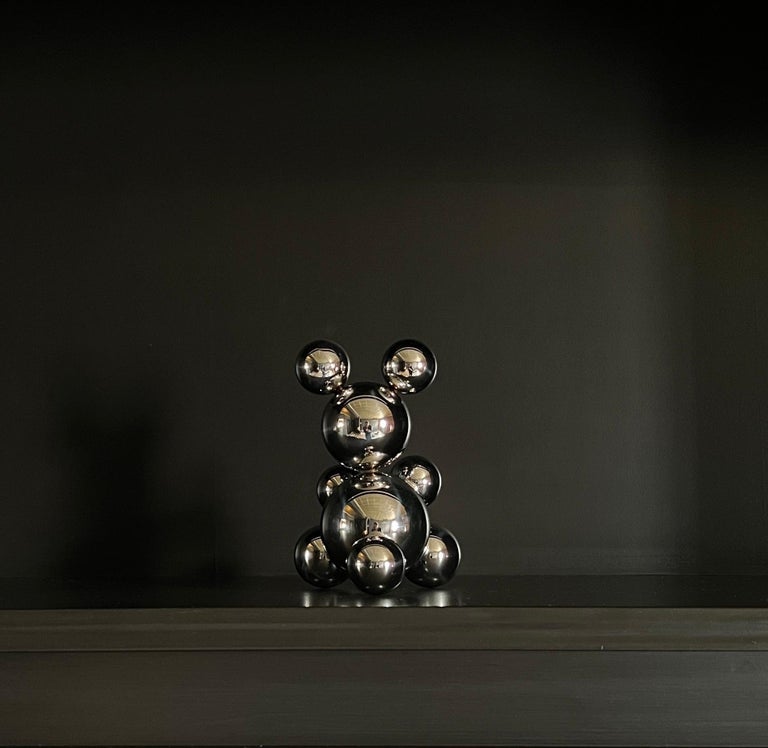 Tiny Stainless Steel Bear 'Tony' Sculpture Minimalistic Animal For Sale 3
