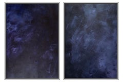 Original Art BLUE AND VIOLET Diptych 2 Paintings A2 size with frames