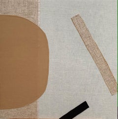 Sunny, Textile Fabric Abstract Interior Collage Cotton Art Beige Orange Black