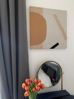 Sunny, Textile Fabric Abstract Interior Collage Cotton Art Beige Orange Black