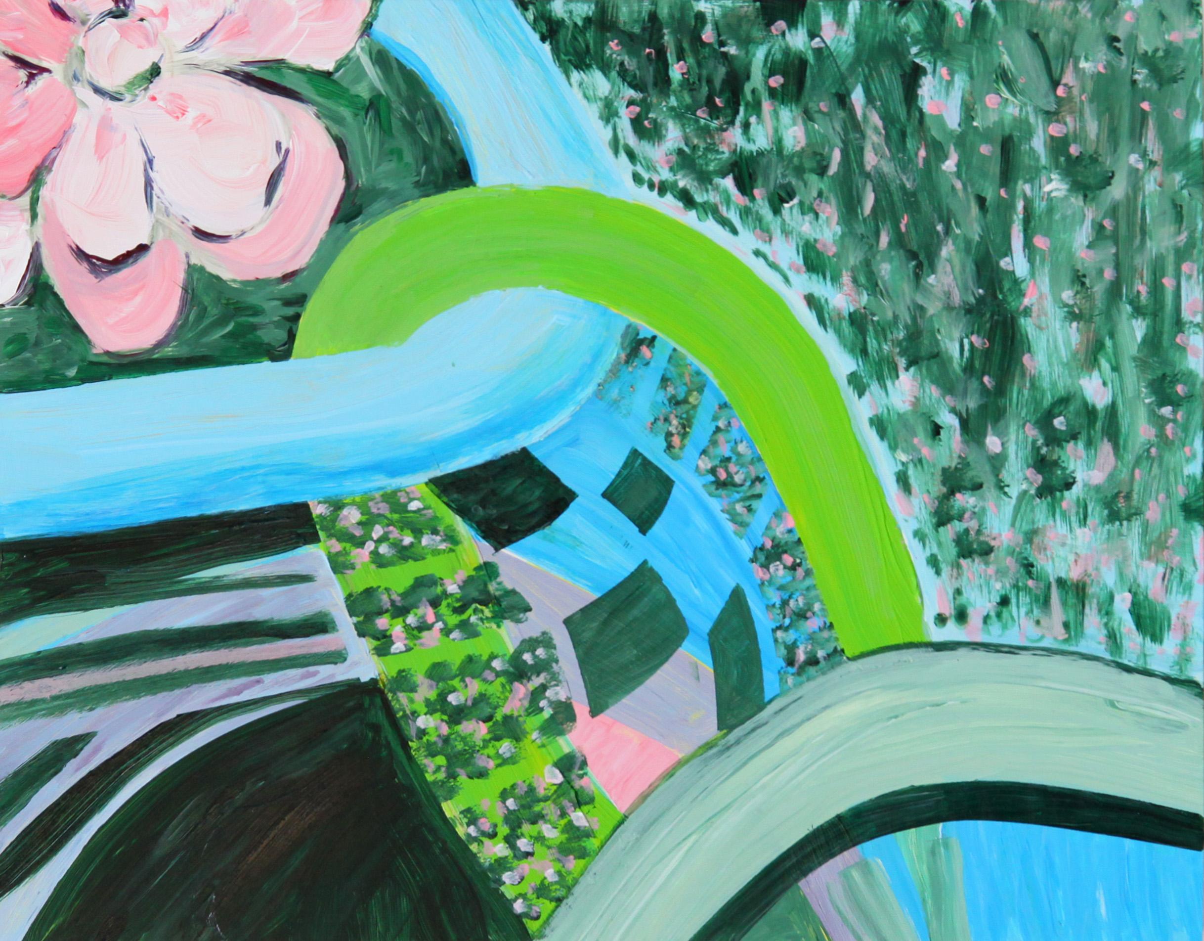 Abstract Painting di Irene Abraham - Piccolo dipinto di paesaggio astratto colorato, "Primavera" 2022