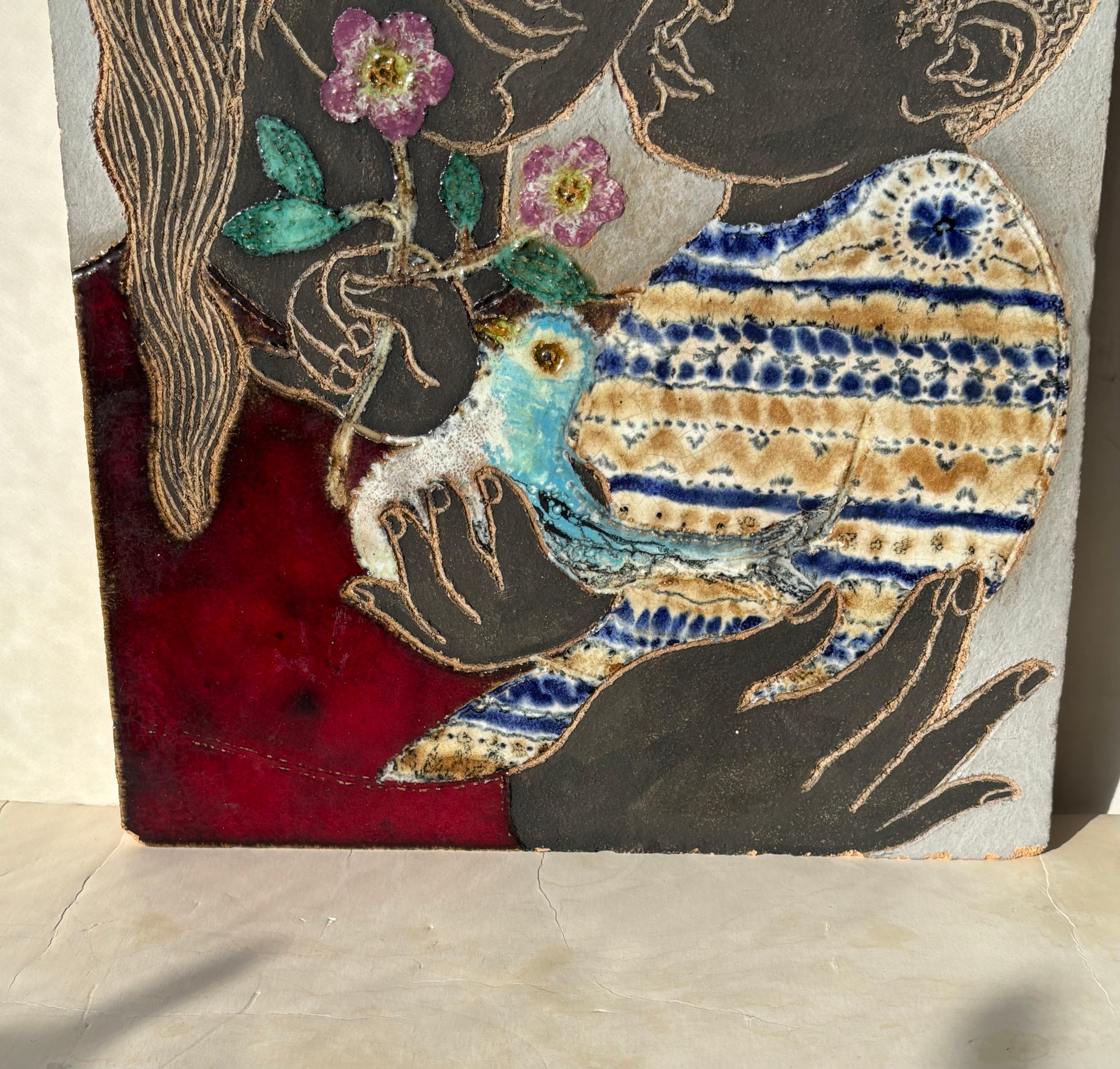 Irene Awret cerámica pintada en la pared / alfarería  baldosa , Israel . Moderno en venta