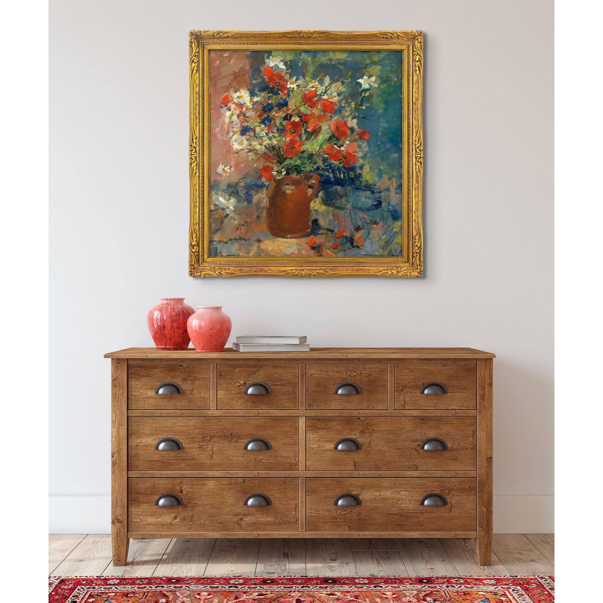 Irène Bataille, Still Life With Poppies & Daisies, Oil Painting 1