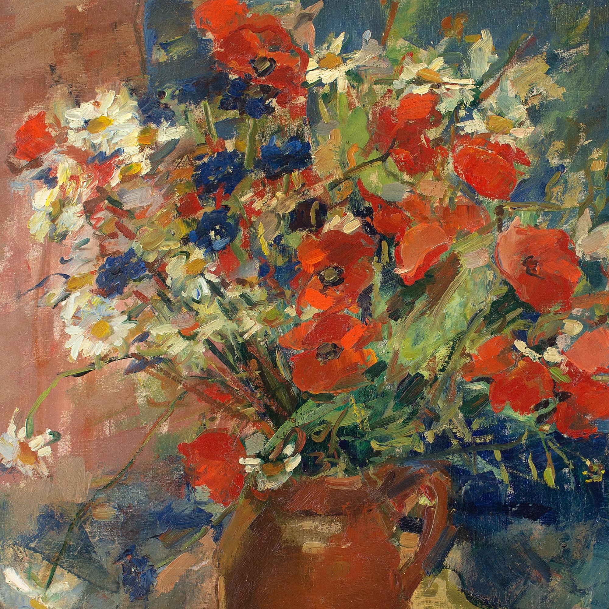 Irène Bataille, Still Life With Poppies & Daisies, Oil Painting 4