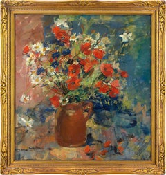 Irène Bataille, Stillleben mit Mohn und Gänseblümchen, Ölgemälde