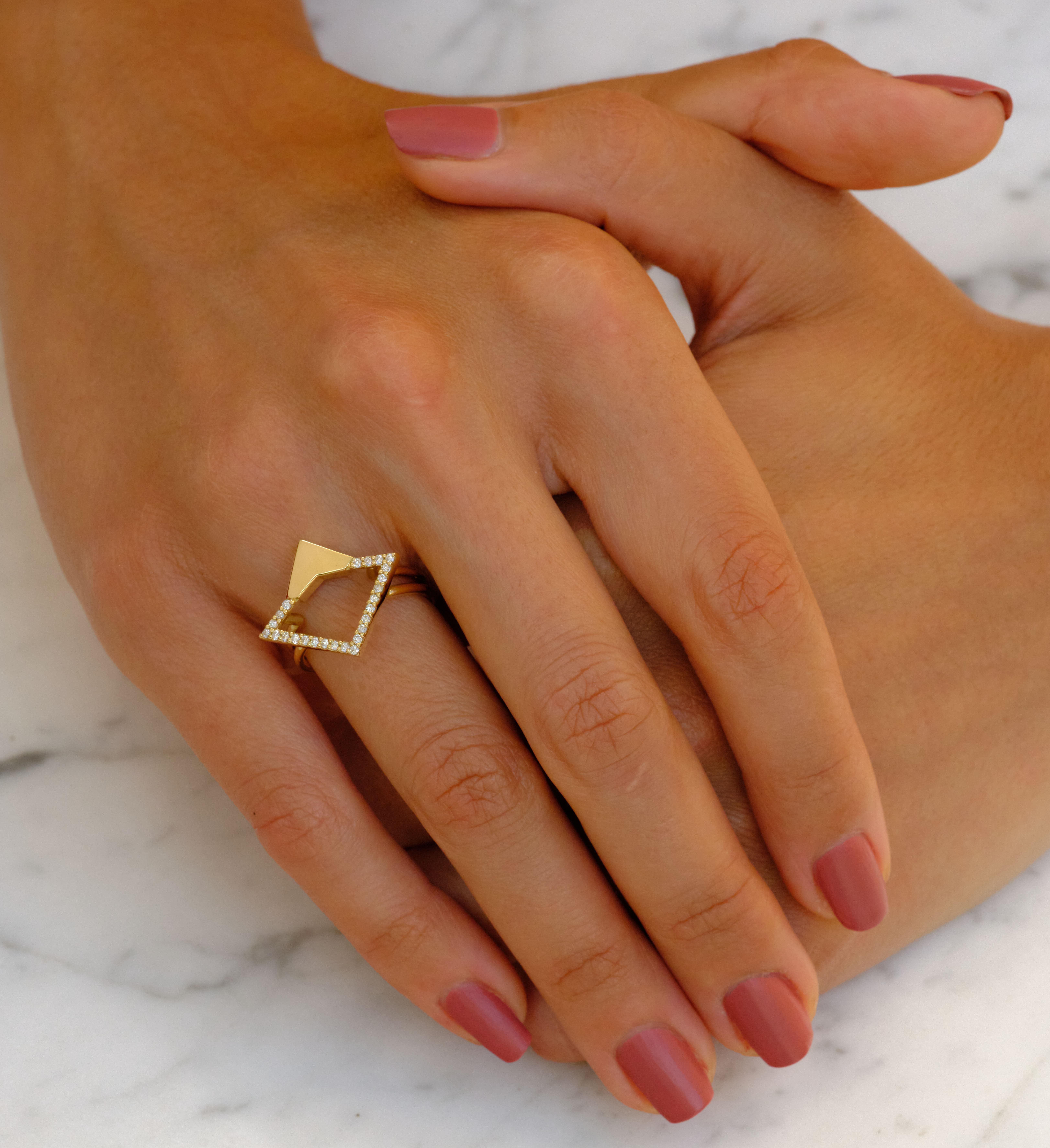 Women's Handmade Sustainable 18 Karat Yellow Gold and Diamond Pavé Geometric Set For Sale