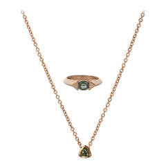 18 Karat Rose Gold Unheated Green Sapphire Oval Cut Ring and Necklace Set