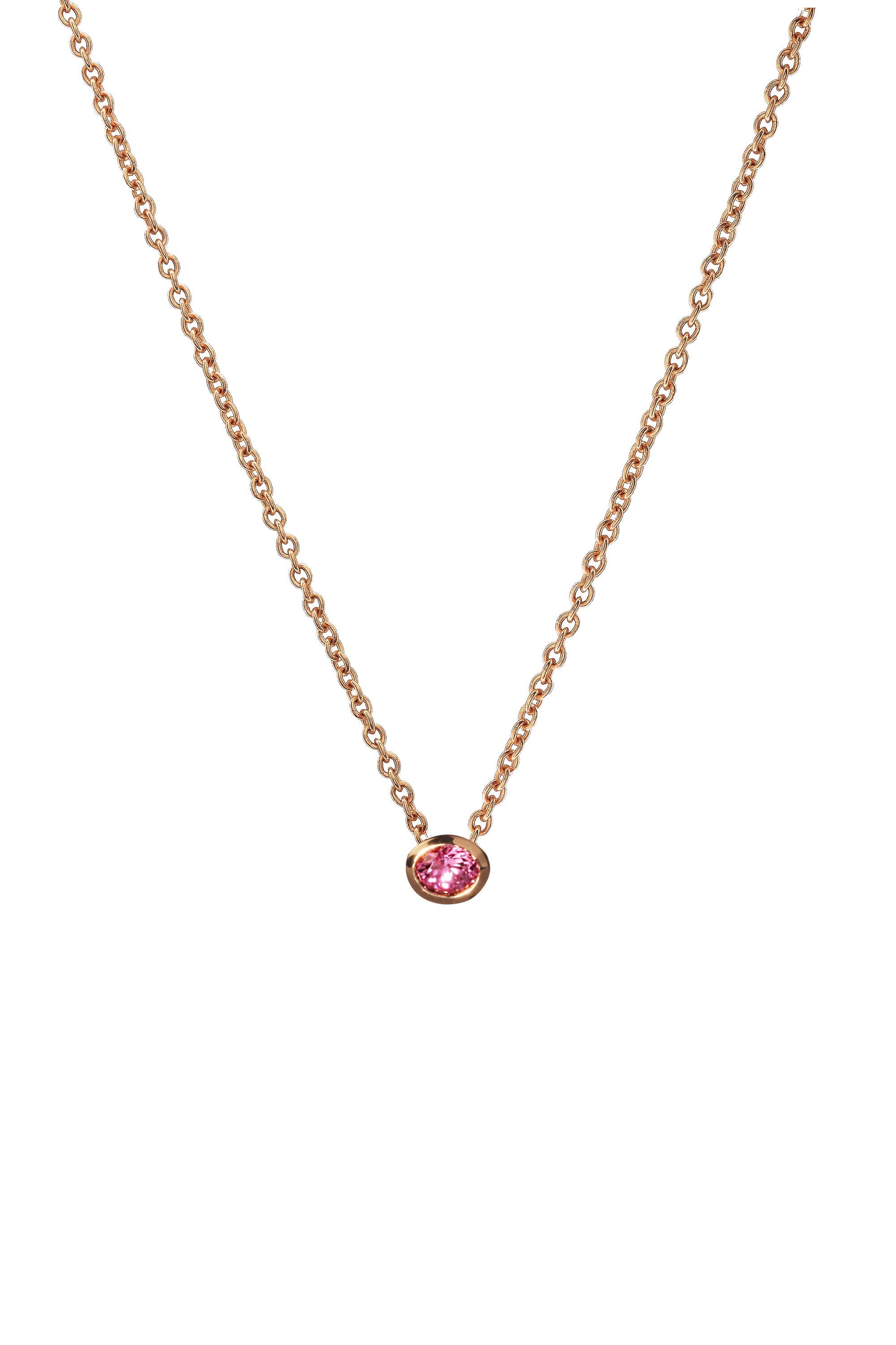 Recycled 18 Karat Rose Gold Oval Cut Pink Sapphire Necklace and Ring Set For Sale 1