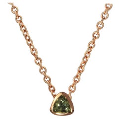 18 Karat Rose Gold, Unheated Green Sapphire in Trillion Cut Necklace.Sustainable