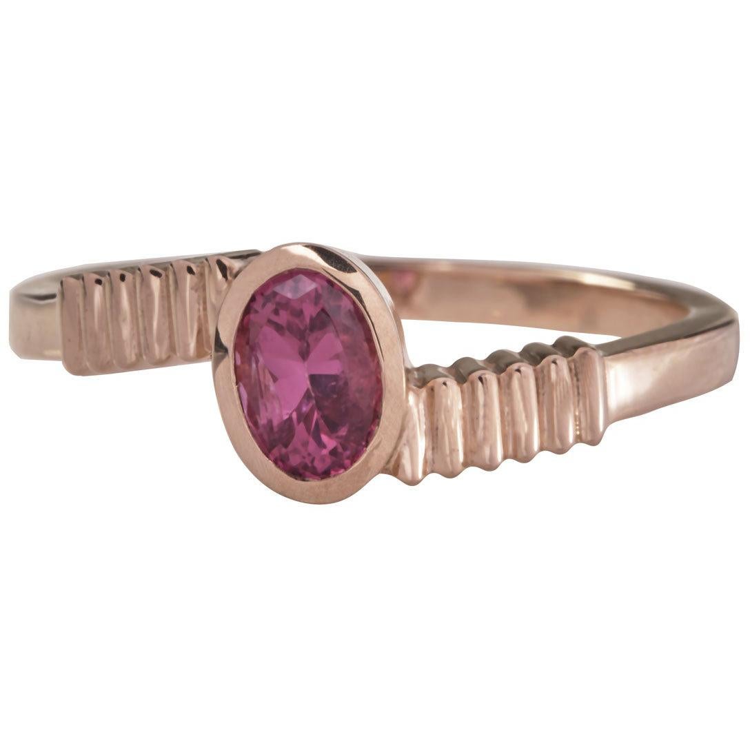 18 Karat Rose Gold with 0.50 Carat Pink Sapphire in Oval Cut Stacking Ring For Sale