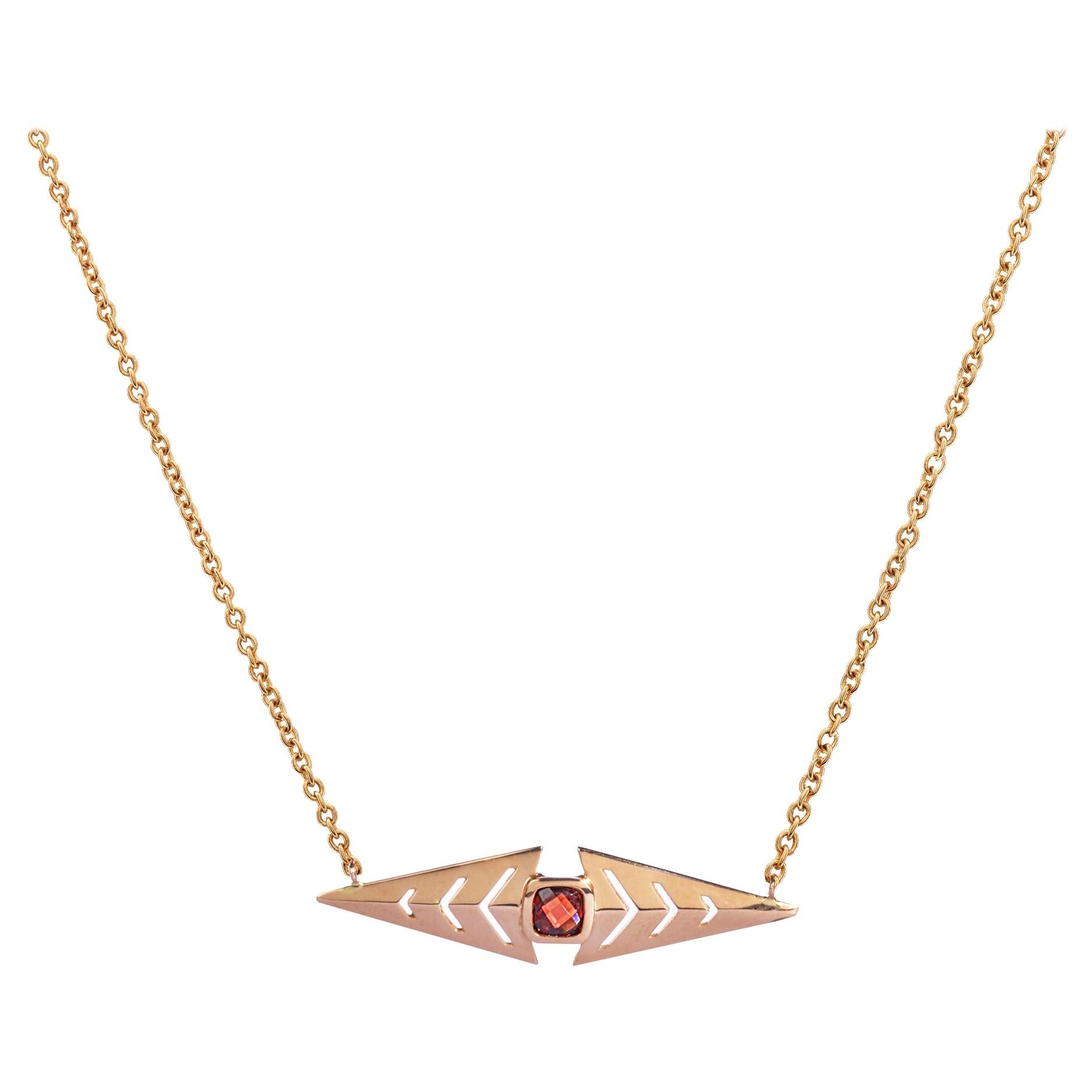 18 Karat Rose Gold with Garnet Cushion Cut Sign Necklace.Sustainable Fine Jewel For Sale