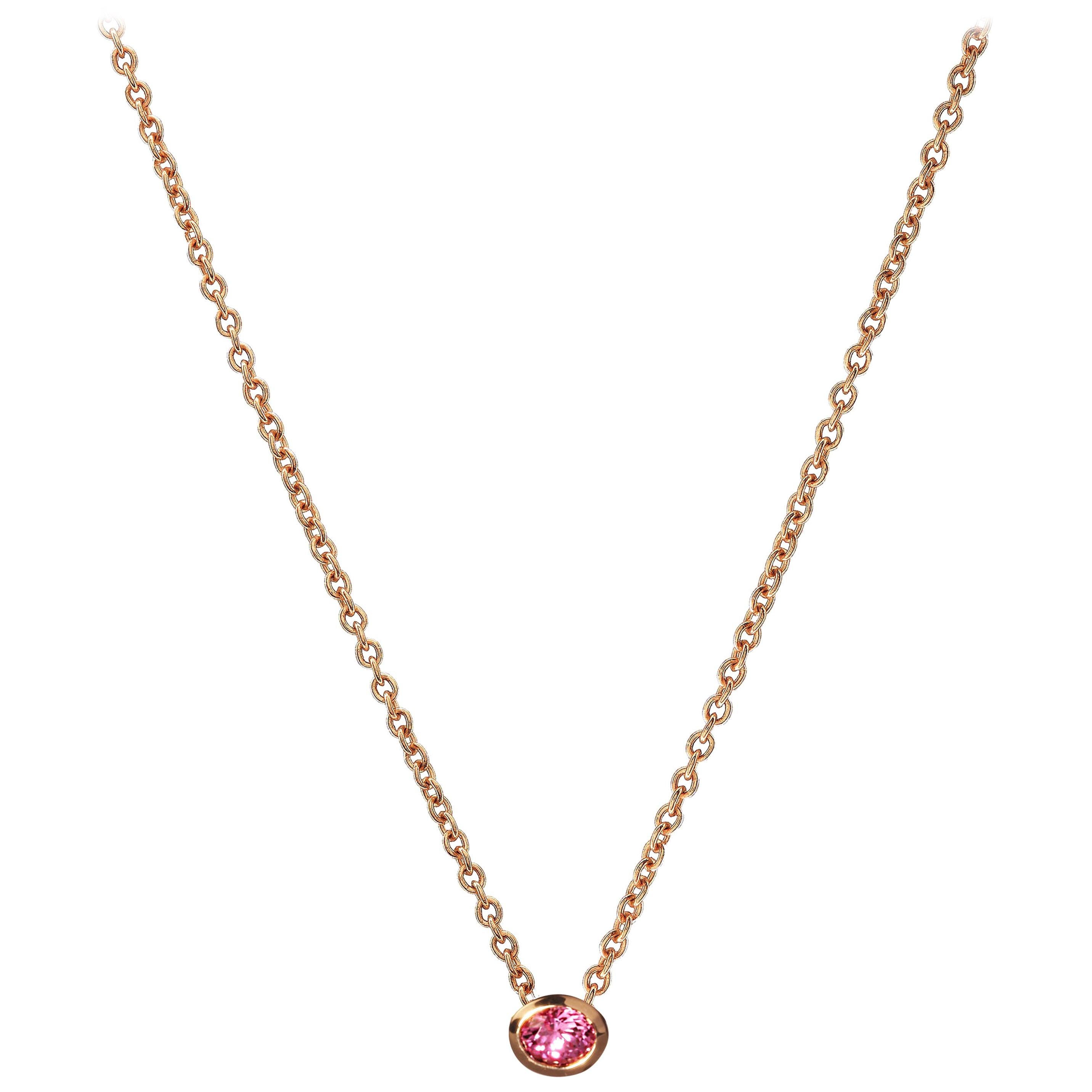 18 Karat Rose Gold with Pink Sapphire in Oval Cut Necklace.Sustainable Fine Jewe For Sale