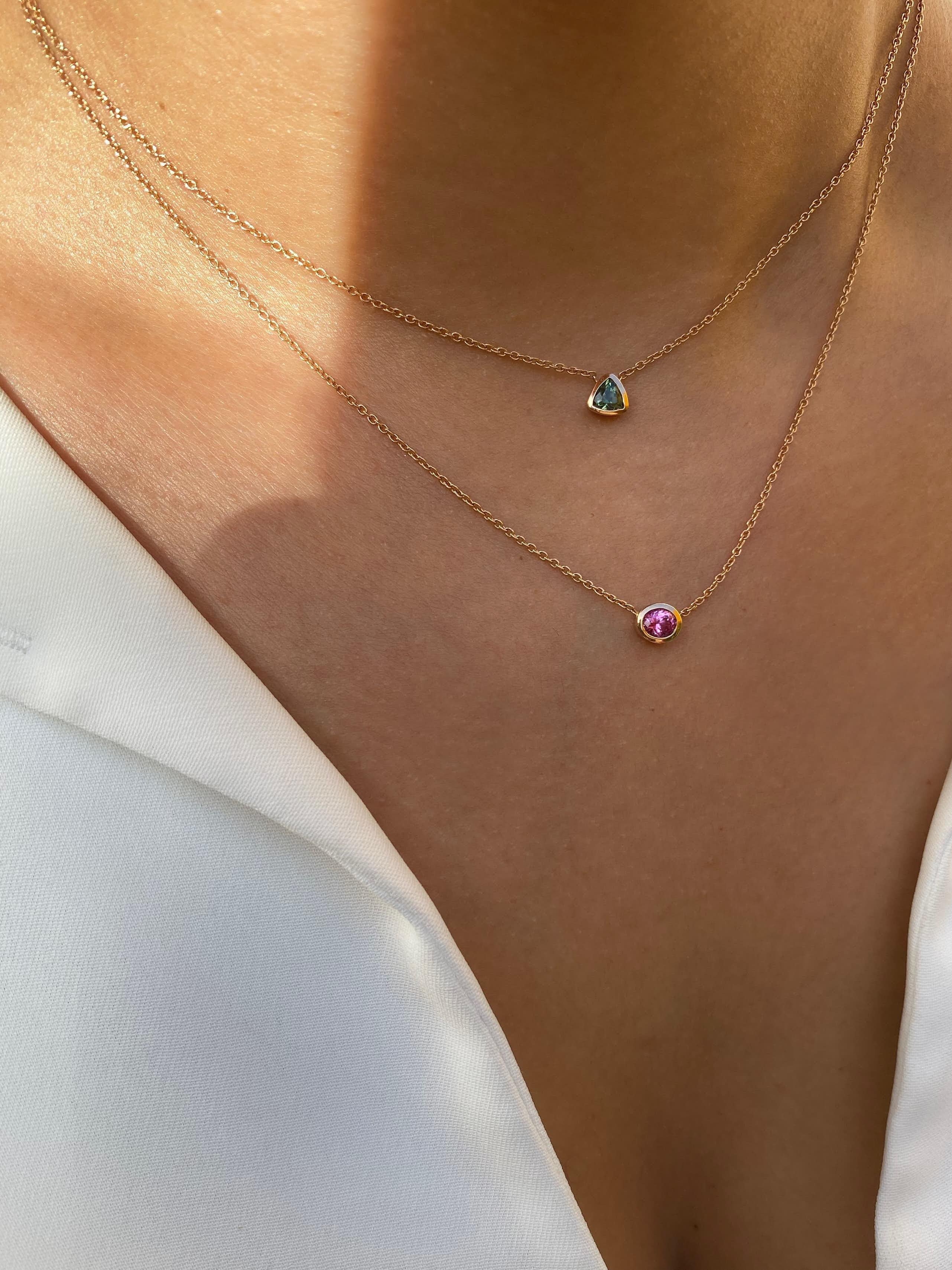 Contemporary 18 Karat Rose Gold with Pink Sapphire in Oval Cut Necklace.Sustainable Fine Jewe For Sale