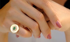 18 Karat White Gold, Pink Tourmaline Marquise Cut and Diamond, Eye Ring