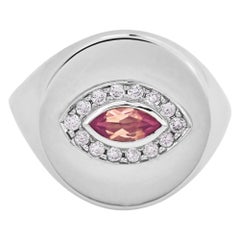 18 Karat White Gold, Pink Tourmaline Marquise Cut and Diamond, Eye Ring