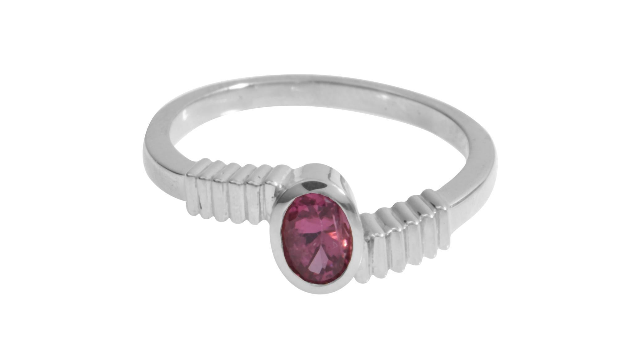 Contemporary 18 Karat White Gold with 0.50 Carat Pink Sapphire in Oval Cut Stacking Ring For Sale