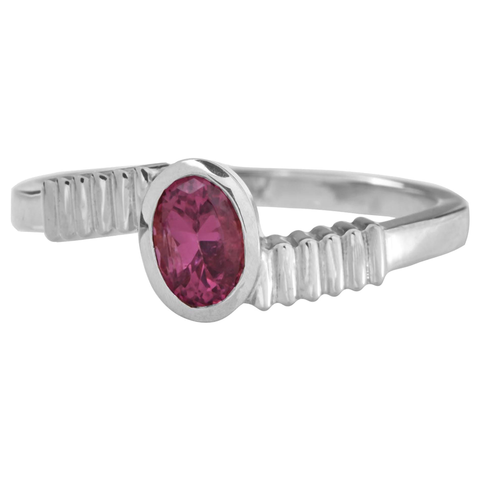 18 Karat White Gold with 0.50 Carat Pink Sapphire in Oval Cut Stacking Ring For Sale
