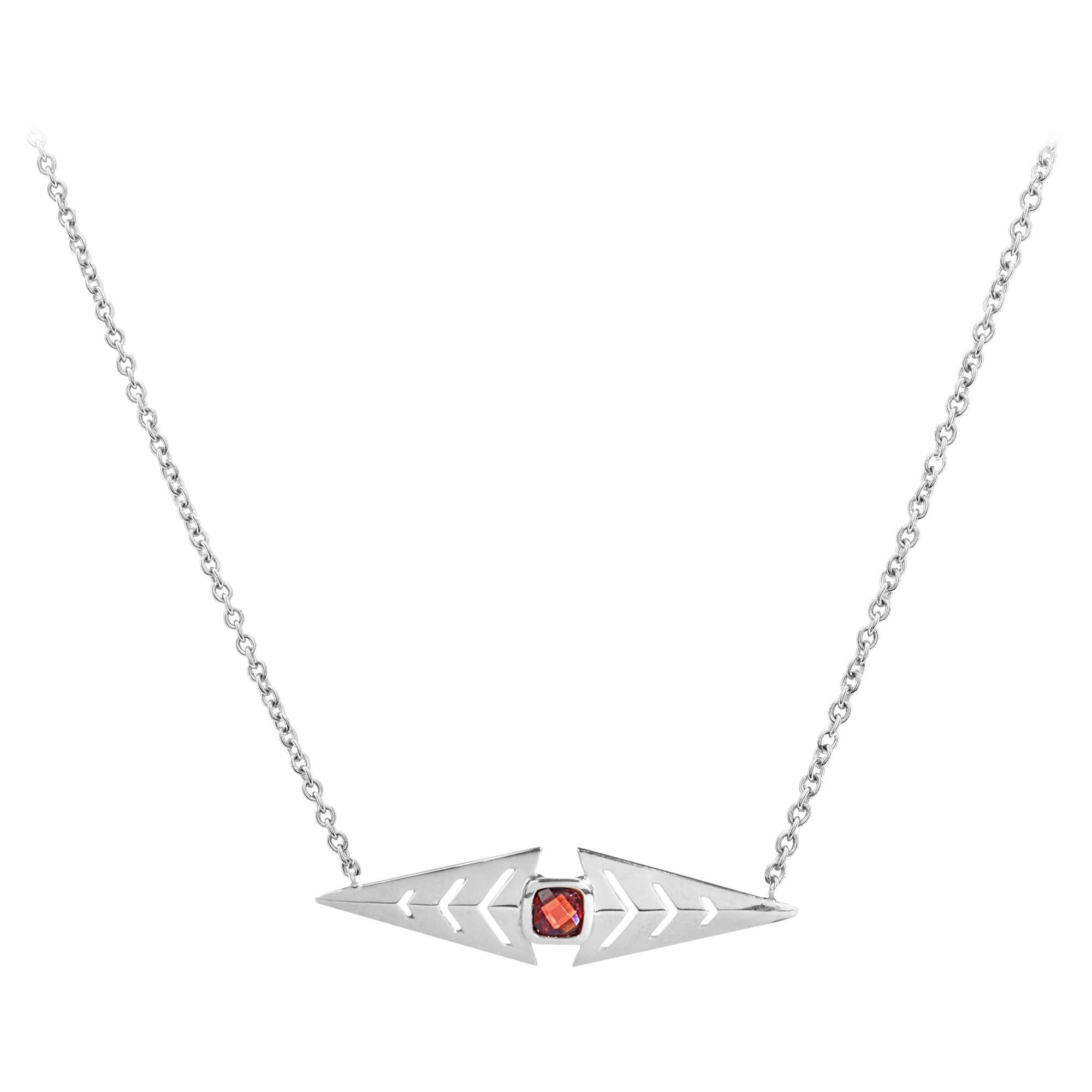 18 Karat White Gold with Garnet Cushion Cut Sign Necklace.Sustainable Fine Jewel For Sale