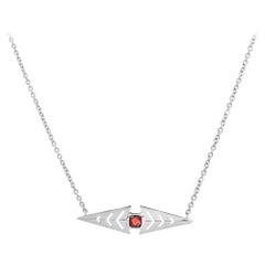 18 Karat White Gold with Garnet Cushion Cut Sign Necklace.Sustainable Fine Jewel