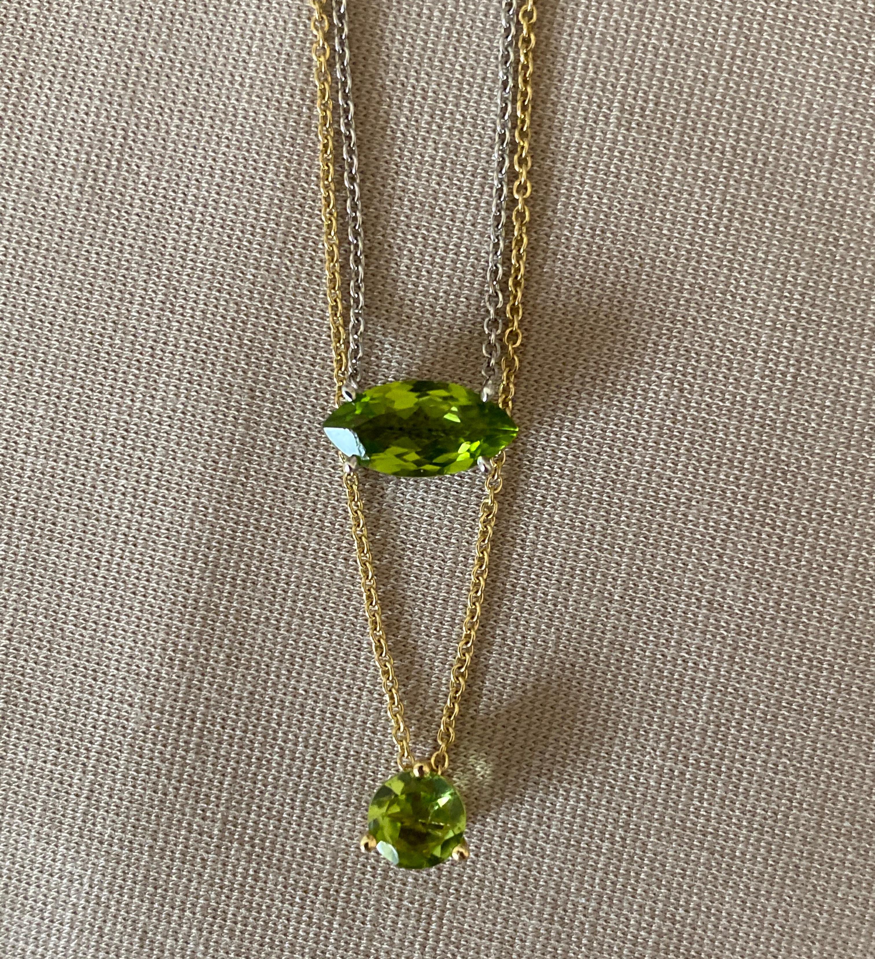 18 Karat White Gold with Peridot in Marquise Cut Necklace.Sustainable Fine Jewel In New Condition For Sale In Málaga, ES