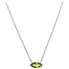 18 Karat White Gold with Peridot in Marquise Cut Necklace.Sustainable Fine Jewel