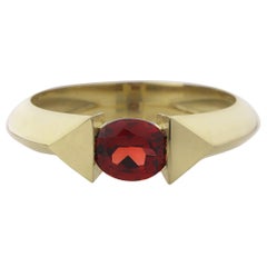 18 Karat Recycled Yellow Gold 0.70 Carat Natural Garnet Oval Cut Stacking Ring