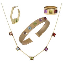 18 Karat Yellow Gold Piramidal Cut Stones BenBen Collection Set