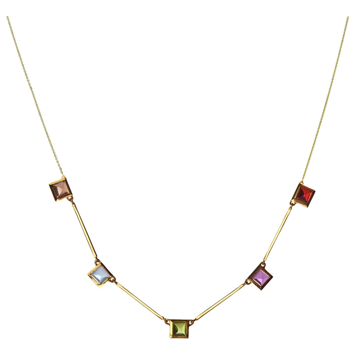 18 Karat Yellow Gold Piramidal Cut Stones BenBen Necklace.Sustainable Fine Jewel For Sale