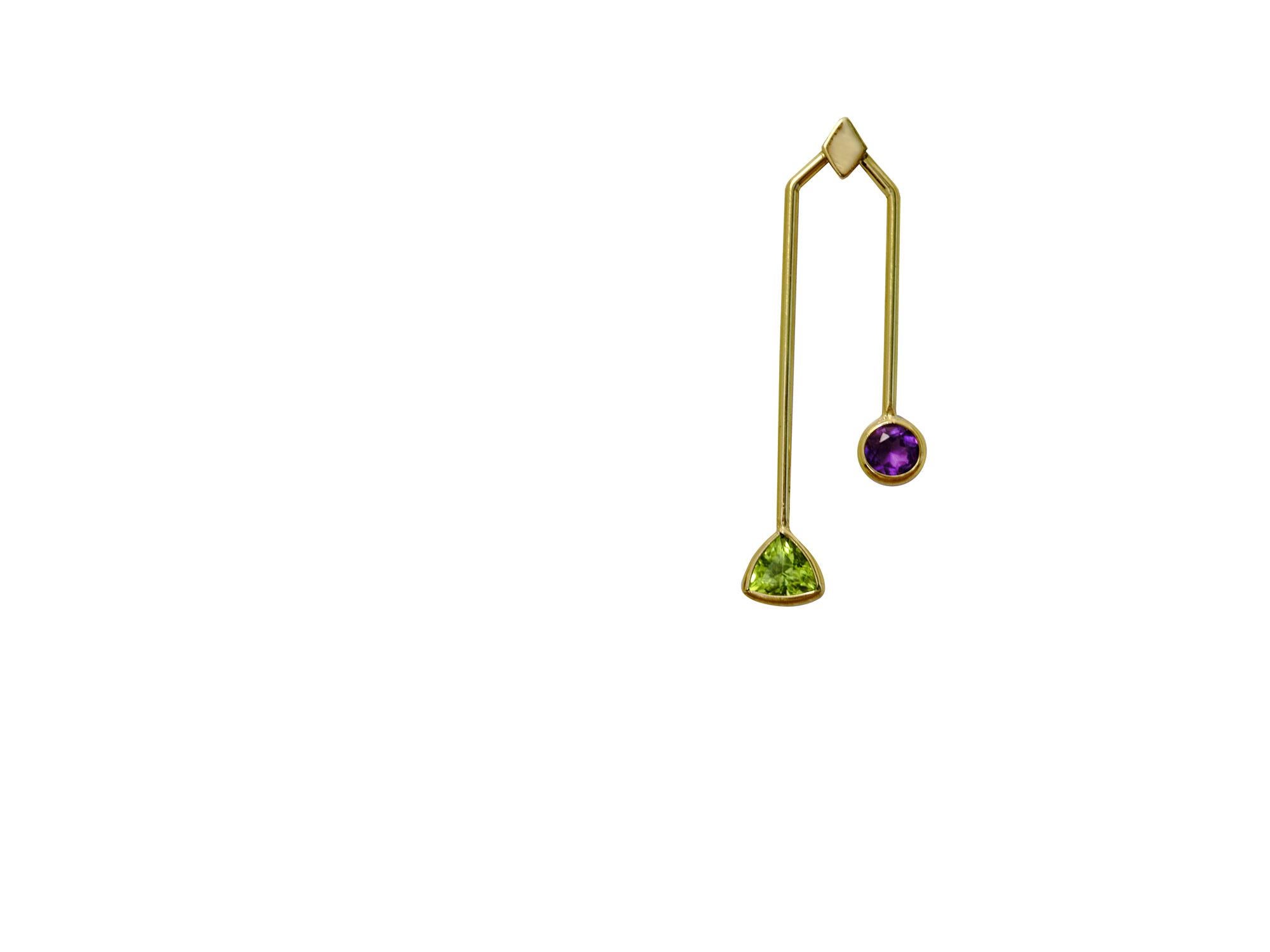 18 Karat Yellow Gold Peridot and Amethyst Malaka Earrings.Sustainable Fine Jewel In New Condition For Sale In Málaga, ES