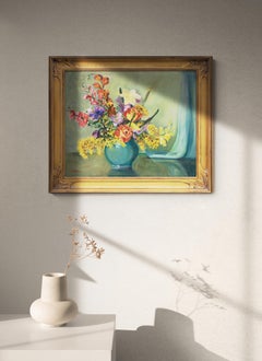 Still Life with Vase of Flowers, Interior Painting Bouquet of Flowers, 16 x 20